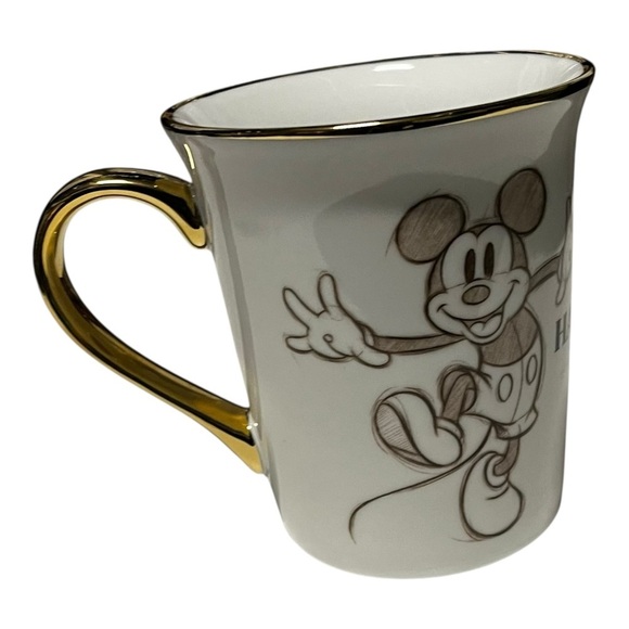 Disney Mickey Mouse "Happiness is a State of Mind" Gold trimmed Mug - Picture 5 of 8